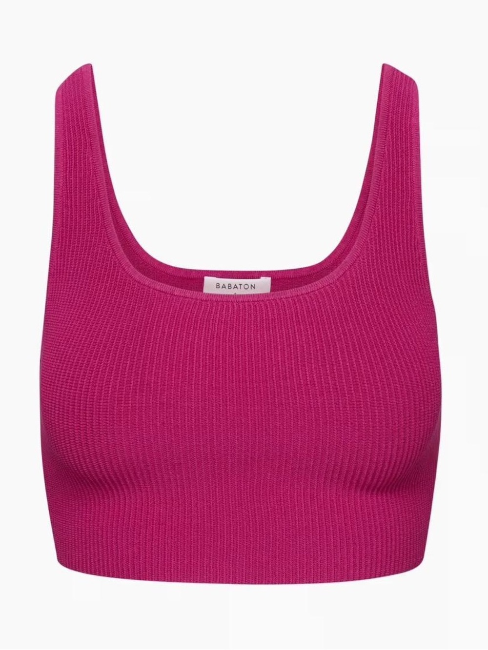 Aritzia Babaton Sculpt Knit Scoopneck Cropped Tank - Magenta Pink Rib Top